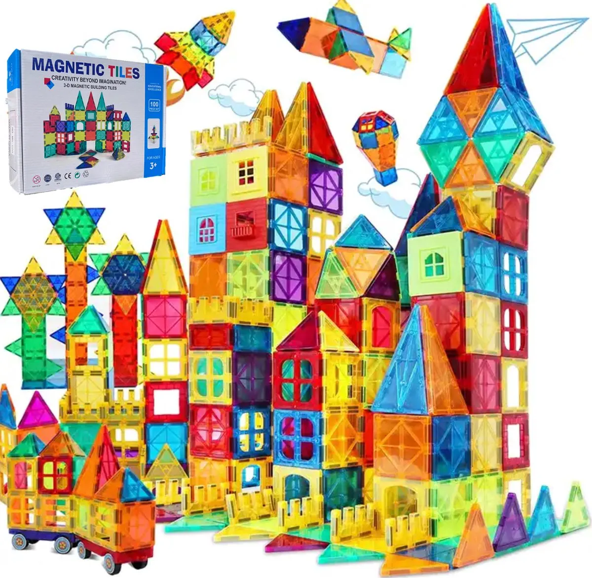 Sophie's Planet - Magnetic Tiles - Magnetisch Speelgoed – 100stuks - Constructie speelgoed - Magnetische tegels - Montessori speelgoed - magna tastisch speelgoed