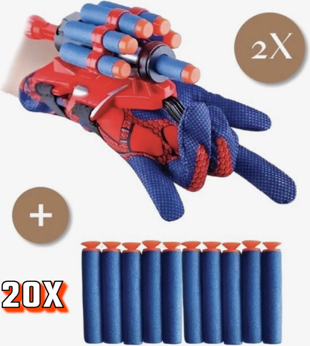 Spiderman Web Shooter - 2 x Spiderman Handschoen - 2 x Spiderman Web Shooter - Incl. 20 pijltjes - Spiderman Speelgoed - Spiderman launcher - Blauw Rood speelgoed