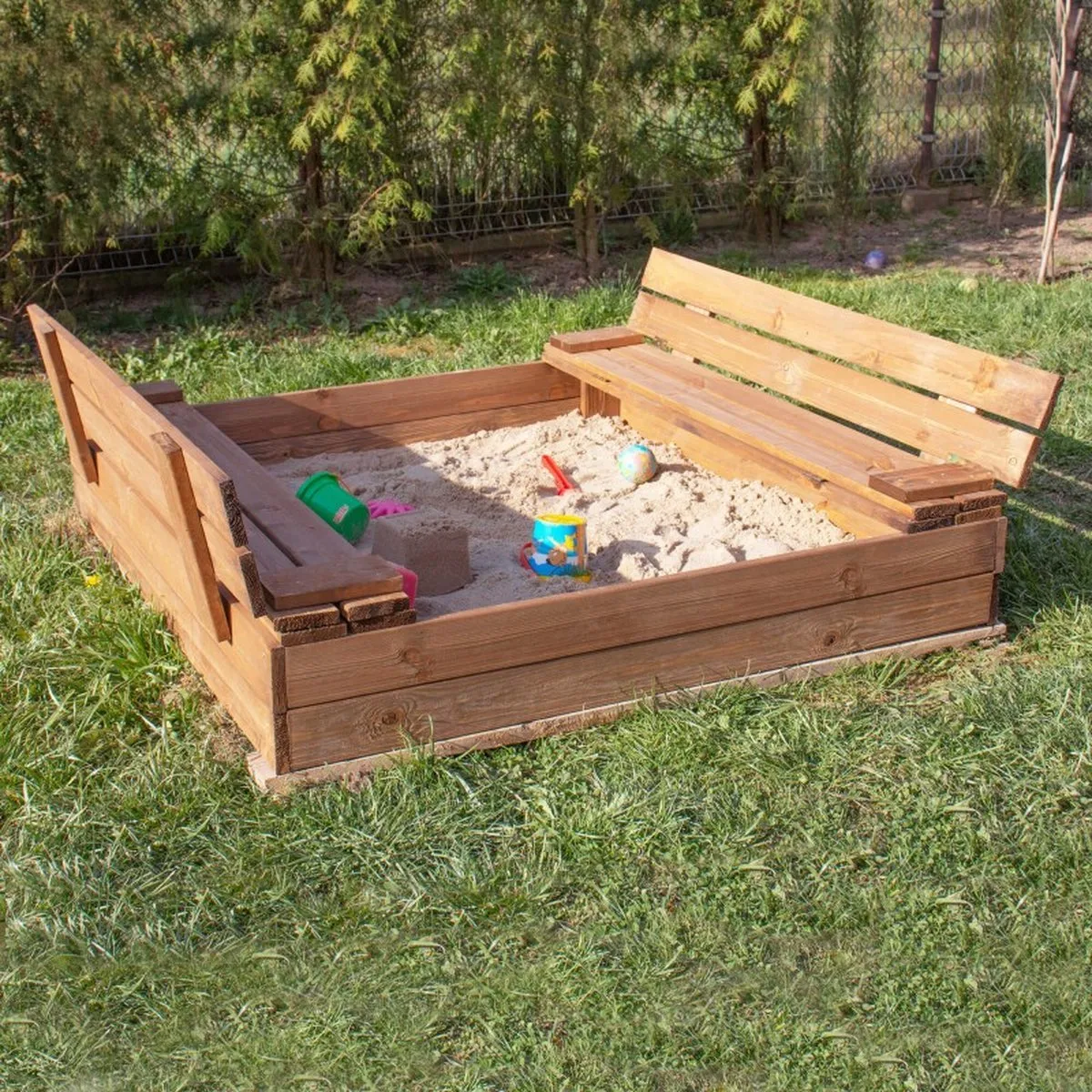 Springos Zandbak | Zandbak Met Deksel | Zandbak Met Bank | 120 x 120 x 20 cm speelgoed