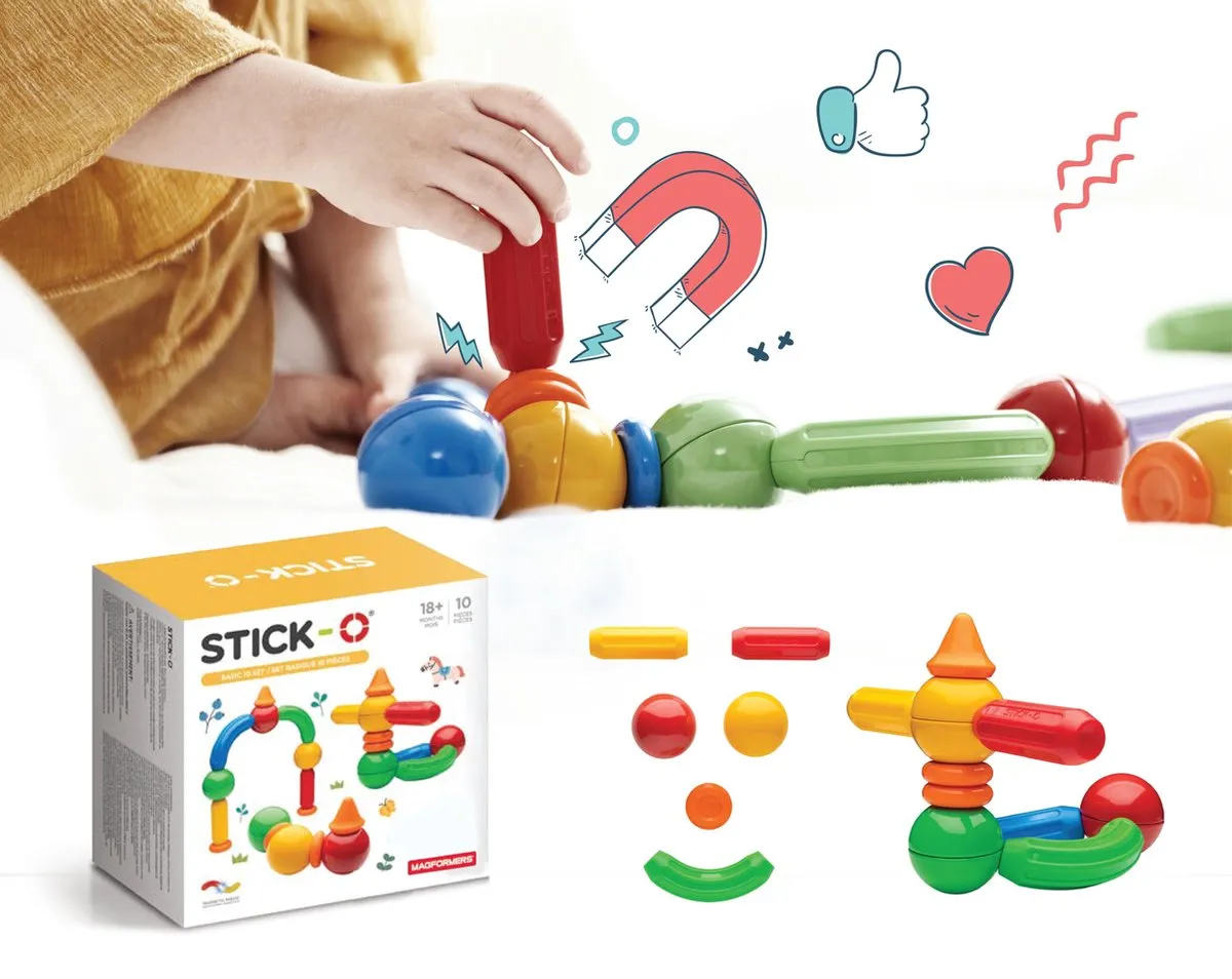 Stick-O - Basic 10 Set - magnetisch speelgoed - 20 modellen - speelgoed 1 jaar - peuter speelgoed jongens en meisjes - baby speelgoed - speelgoed jongens 2 jaar speelgoed