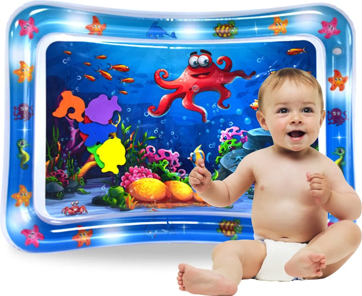 Tenify Waterspeelmat - Watermat - Speelkleed - Opblaasbaar - Tummy Time - Baby Speelgoed 0 Jaar - Kraamcadeau - Blauw speelgoed