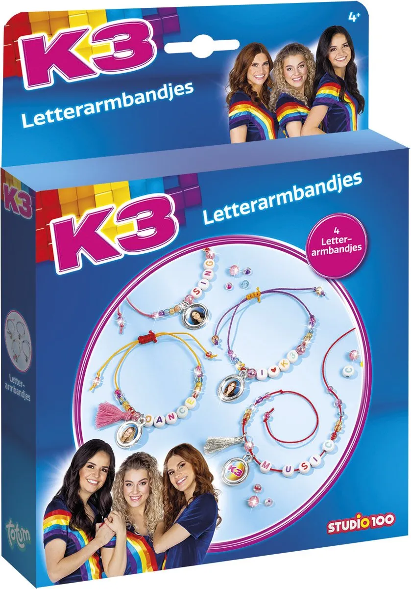 Totum K3 4 Letterarmbandjes maken - DIY sieradenset - Studio 100 speelgoed