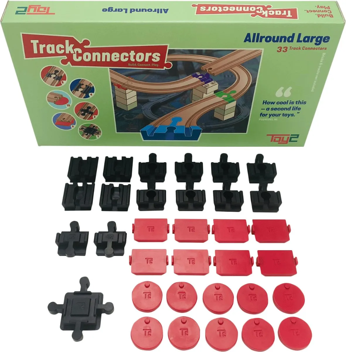 Toy2 Track Connectors Allround Large Treinbaanonderdelen - Houten Treinbaan - Voor LEGO DUPLO©, BRIO©, IKEA speelgoed