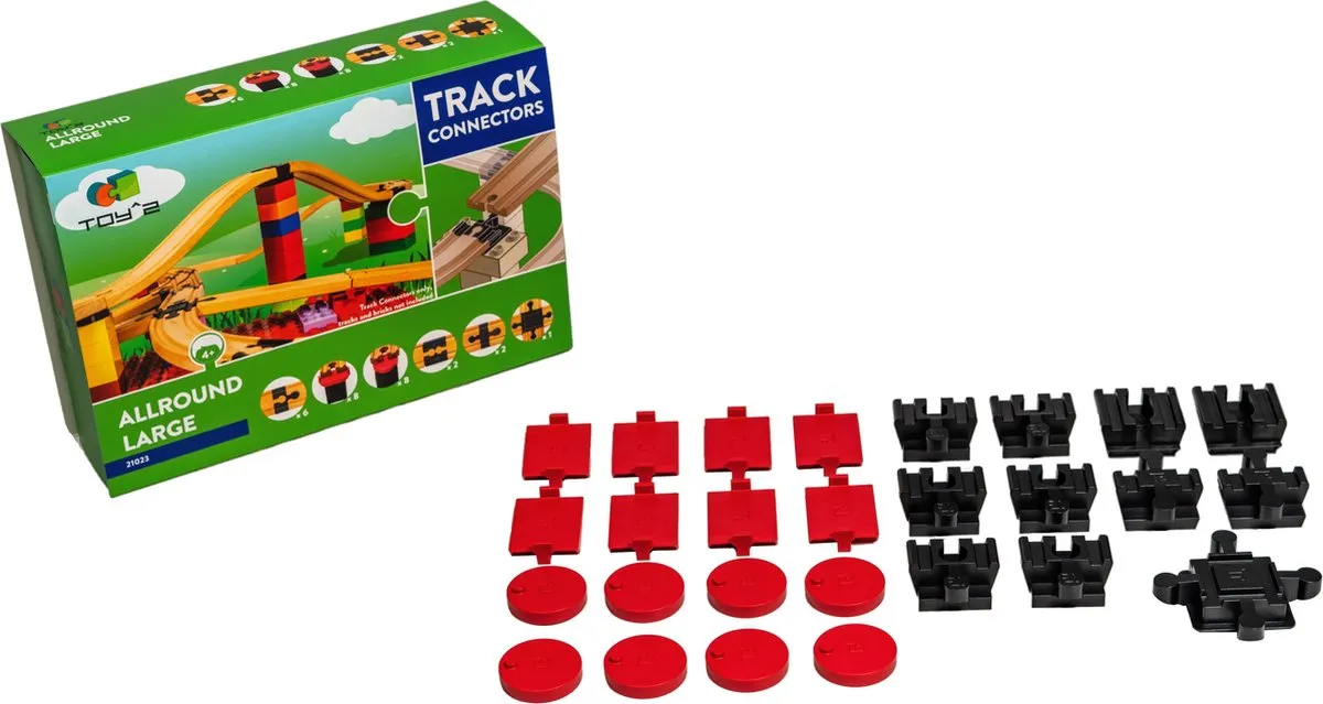 Toy2 Track Connectors - Allround Large. Verbind LEGO DUPLO© blokken met houten treinrails van BRIO©, IKEA, etc. speelgoed