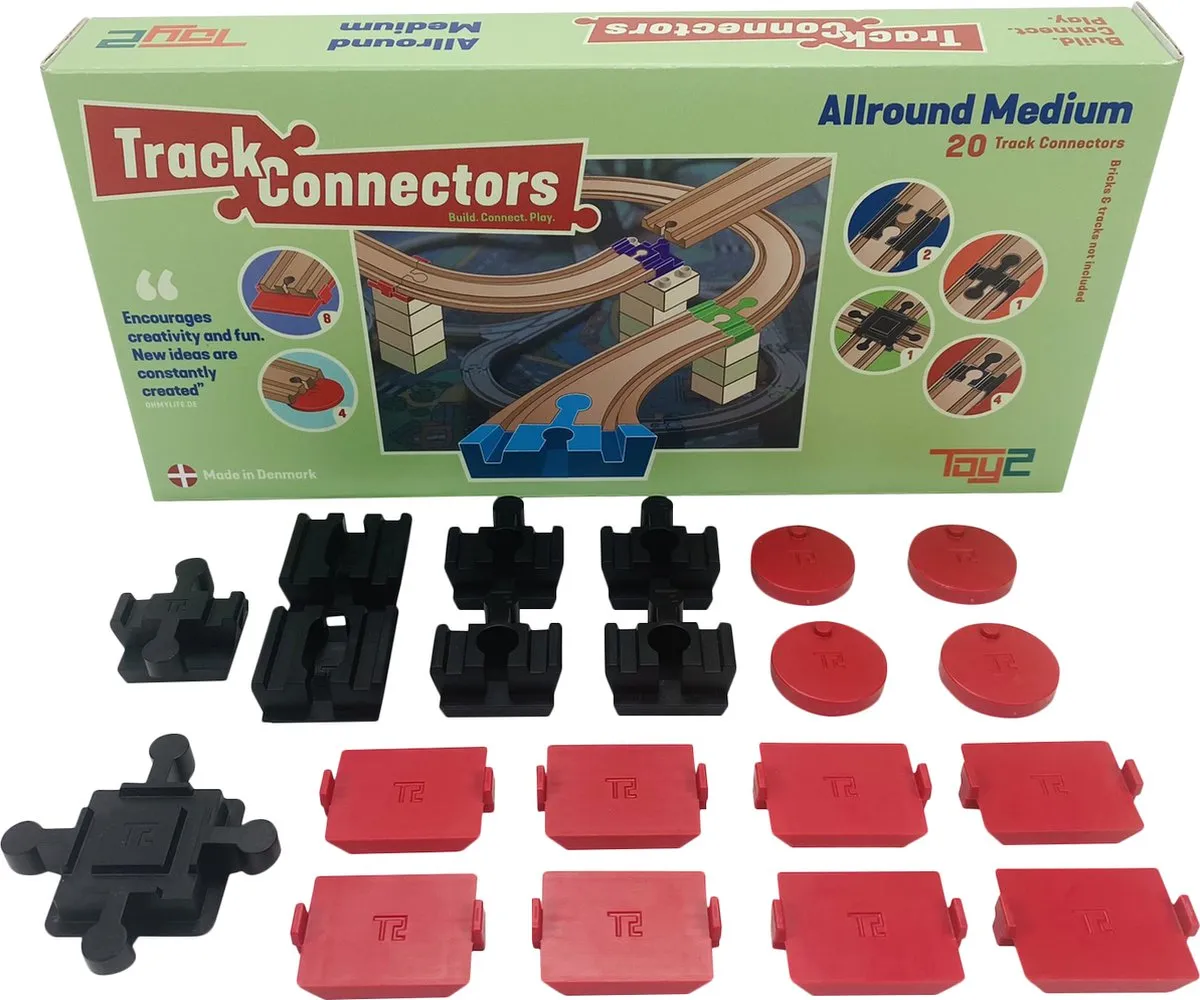 Toy2 Track Connectors Allround Medium Treinbaanonderdelen - Houten Treinbaan - Voor LEGO DUPLO©, BRIO©, IKEA speelgoed