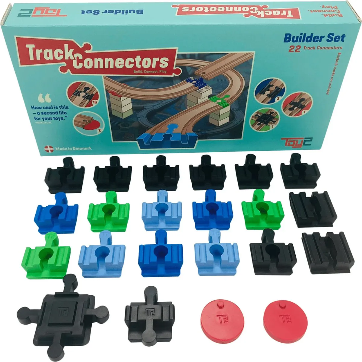 Toy2 Track Connectors Builder Set Medium Treinbaanonderdelen - Houten Treinbaan - Voor LEGO DUPLO©, BRIO©, IKEA speelgoed