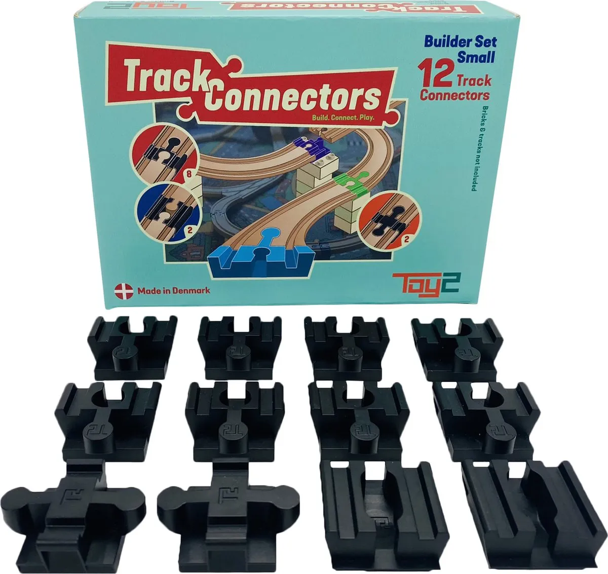 Toy2 Track Connectors Builder Set Small Treinbaanonderdelen - Houten Treinbaan - Voor LEGO DUPLO©, BRIO©, IKEA speelgoed