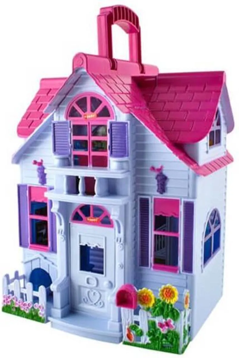 Uitklapbaar Poppenhuis- - Opvouwbaar huis voor poppen - Moderne Uitstraling Barbiehuis - Inclusief Meubeltjes - Poppenhuis met Kamer Meubels - Draagbaar Poppenhuis speelgoed