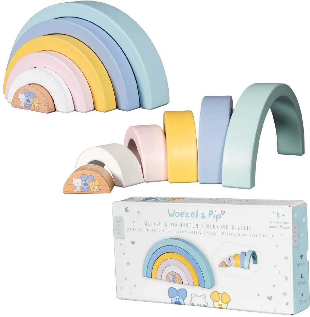 Woezel en Pip Baby Regenboog - Constructiespeelgoed - 6-delig - Hout -  Vanaf 1 jaar speelgoed